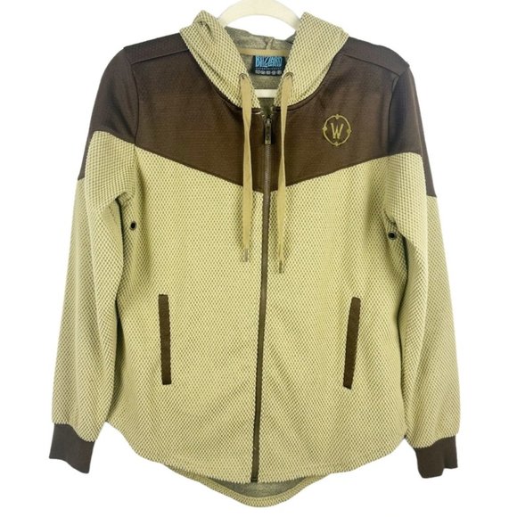 Blizzard World Of Warcraft Full Zip Hoodie Sweater Size Medium Embroidered Brown - Picture 1 of 9